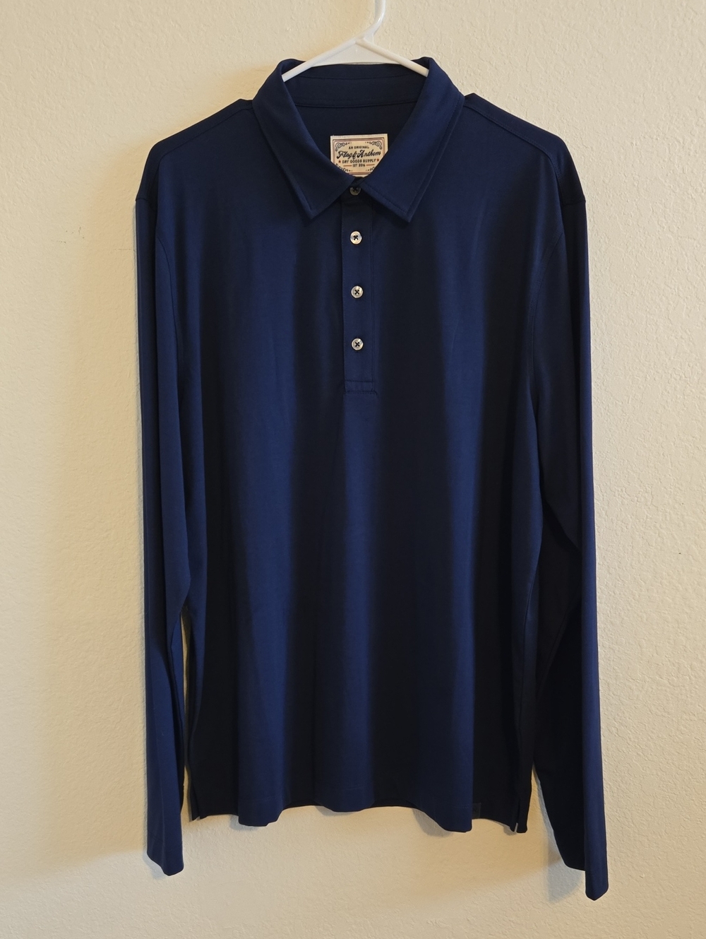 Flag & Anthem Long Sleeve Polo Shirt in Dark Navy - Large